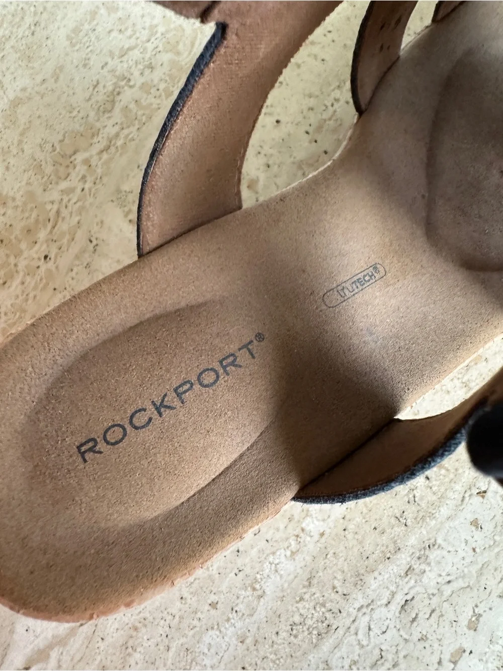 Rockport Navy Perforated Cork Wedge Sandals